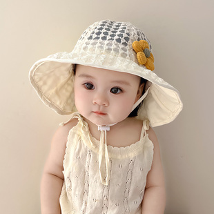 甜美花朵婴儿防晒帽大帽檐可爱女童太阳帽 薄款 女宝宝遮阳帽子夏季