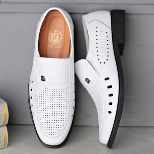 2024夏季 透气真皮薄款 商务休闲白色镂空软皮凉鞋 男士 高端品质凉鞋