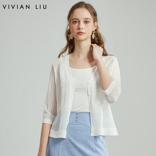 新款 VIVIAN 镂空编织七分袖 LIU薇薇安刘 开衫 R2326305春女装