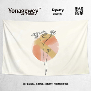 创意简约日式 慵懒涂抹线条植物风格 饰背景布海报挂布挂毯墙布画 装