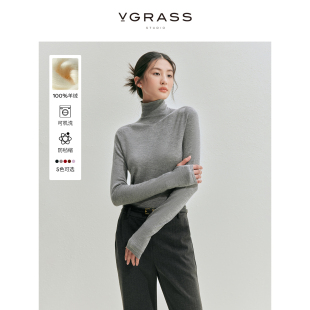 冬新款 VGRASS重工打底针织衫 气质半高领上衣女 100%可机洗羊绒