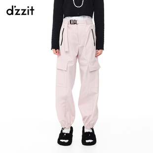 dzzit地素奥莱工装 裤 饰束脚抽绳设计芭比粉工装 女 风口袋装