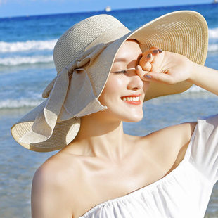 草帽大沿帽子女可折叠防晒太阳帽出游海边百搭度假 沙滩帽遮阳夏季