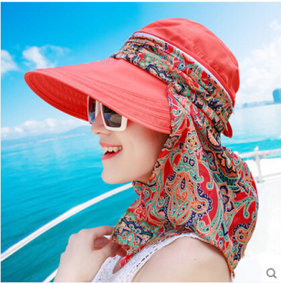 户外出游沙滩帽太阳帽子夏季 防晒帽遮脸防紫外线女遮阳帽可折叠