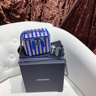 Chanel 编织条纹 拉菲草系列 蓝色拼色盒子包 香奈儿