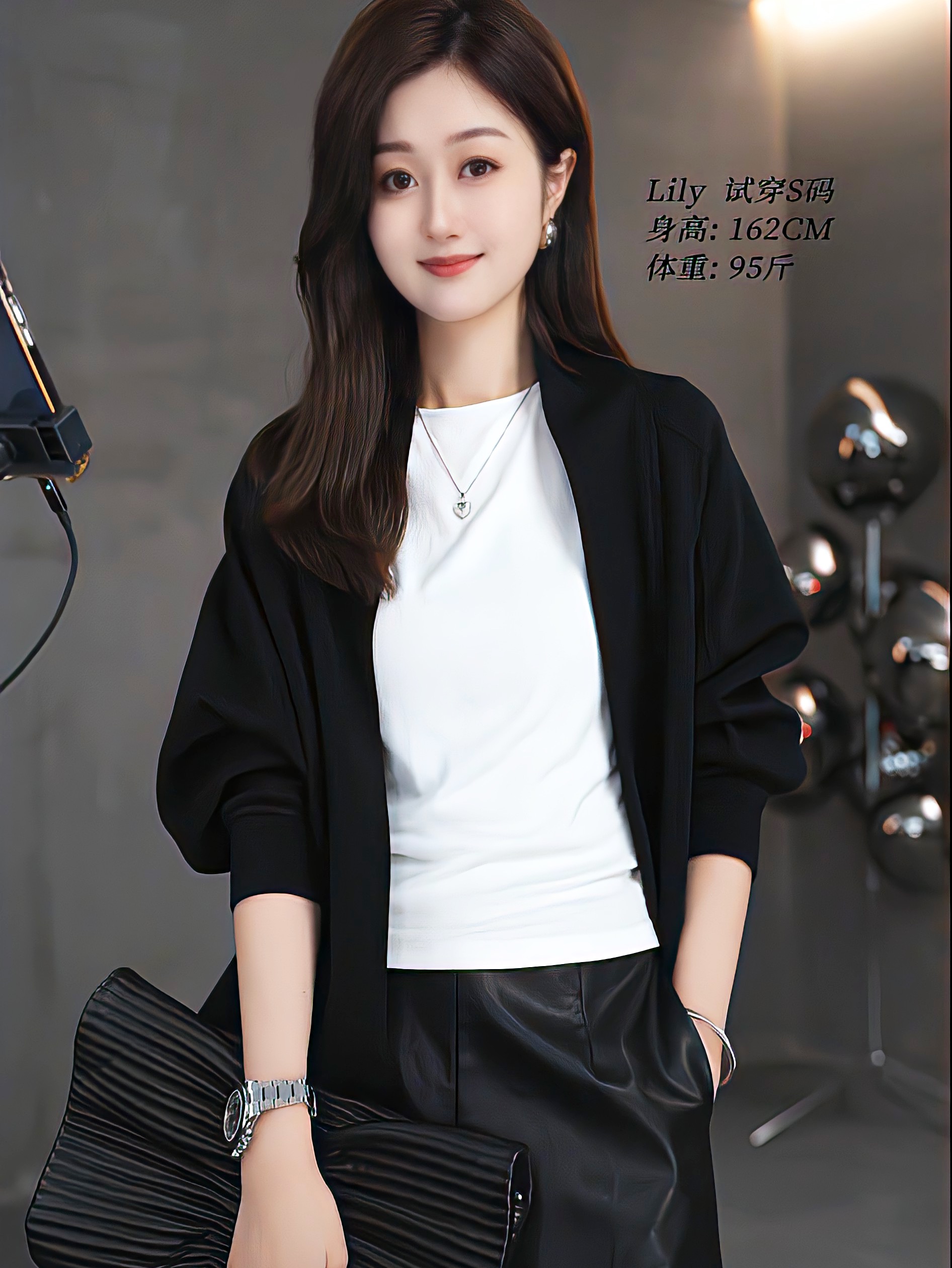 外套女圆领开衫 韩版 上衣 气质蝙蝠袖 休闲卫衣网红短款 爆款 黑色长袖