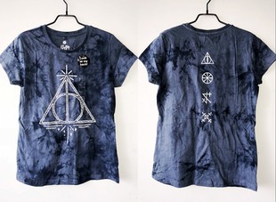 t恤 美单哈利和那个波特蓝扎染复古做旧魔法符号摇滚朋克街头短袖
