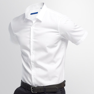 商务正装 男短袖 韩版 白衬衫 修身 全棉免烫职业纯色衬衣 青年衬衫 夏季