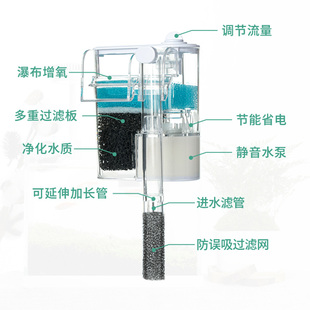 外置氧 小型鱼缸过滤器净水循环三合一增氧泵超静音瀑布挂壁式 推荐