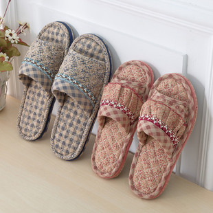 欧式 春秋布艺棉拖鞋 地板静音夏季 男女 家居家用加厚三层布底拖鞋