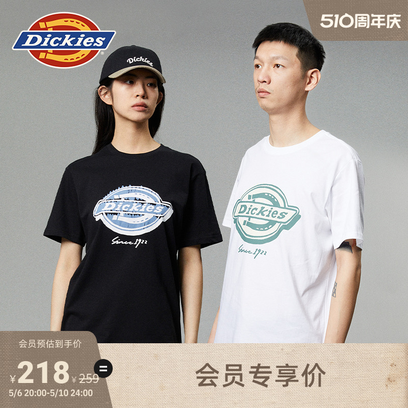 Dickies24春夏新款 常规休闲大logo男女情侣同款 T恤内搭 圆领短袖