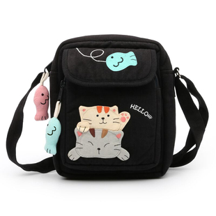 日本设计kine猫卡通猫咪棉布卡通手机包微单数码 相机包小斜挎包女