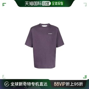 香港直邮Off 短袖 圆领字母印花logo宽松长款 White灰紫色T恤男士