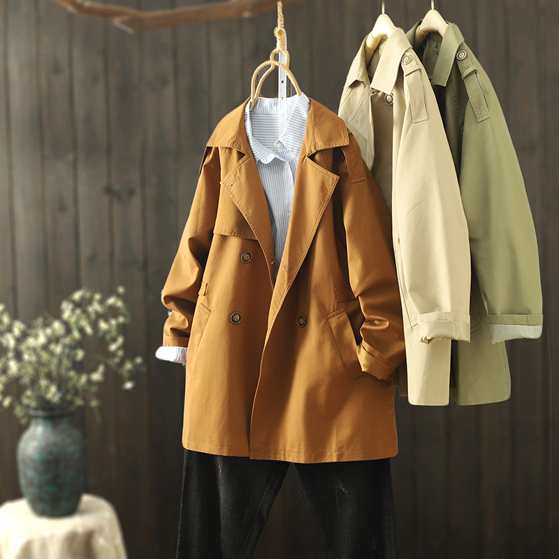 秋装 中长款 大衣外套 小个子双排扣收腰显瘦设计纯色风衣设计感时尚