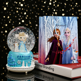 创意冰雪奇缘爱莎公主八音盒水晶球独角兽摆件自动飘雪送生日礼物