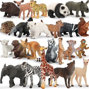 单个仿真小动物玩具实心硬塑料模型长颈鹿北极熊老虎刺猬熊猫狮子