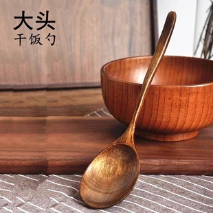 木质拉面勺子大头拌饭勺吃饭汤勺 木质干饭勺长柄木勺网红吃播日式