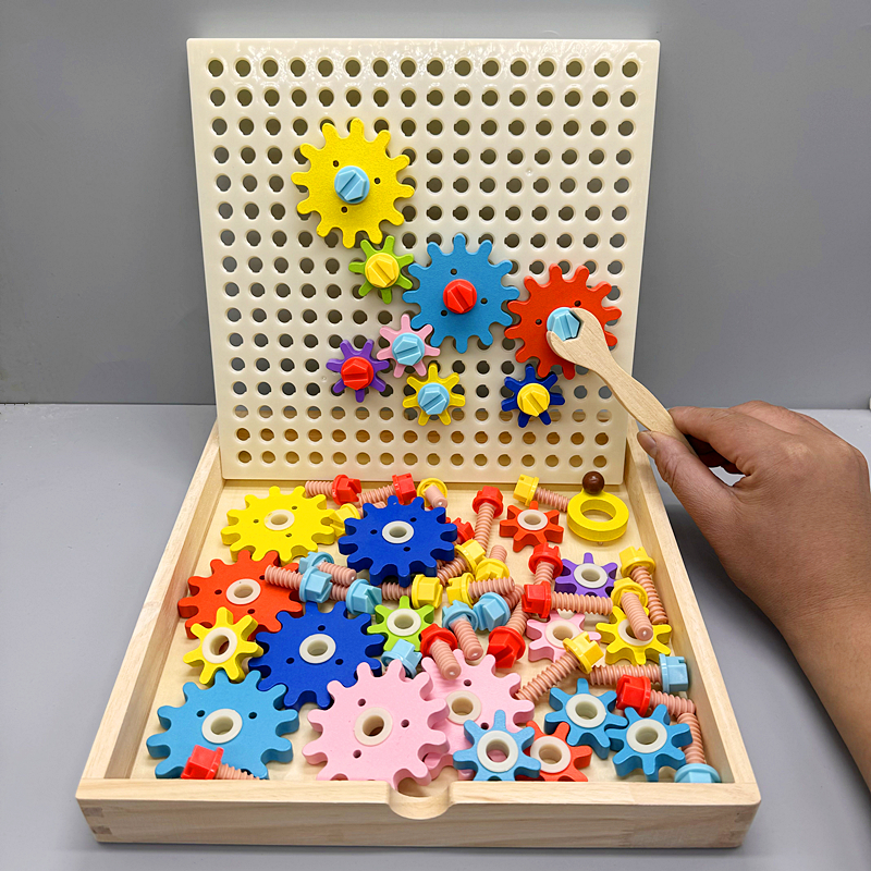 观察拼图玩具 儿童木制机械转动齿轮百变游戏幼儿园益智区操作拼装