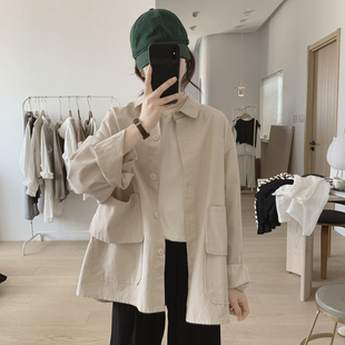 大口袋棉质外套女式 春秋新款 简约小众设计感减龄上衣 宽松显瘦韩版