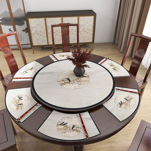 圆桌扇形餐桌垫弧形防水防油免洗饭桌隔热垫高级感皮革桌布 新中式