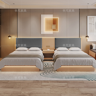 如家五星级宾馆床 酒店家具标间全套民宿客房双床定制专用床箱全季