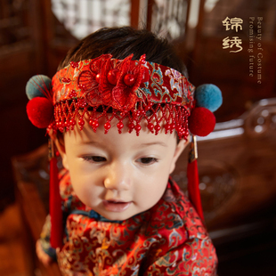 ShiningMoment婴儿头饰女宝古风抹额中国风红色弹力发带拍照发饰