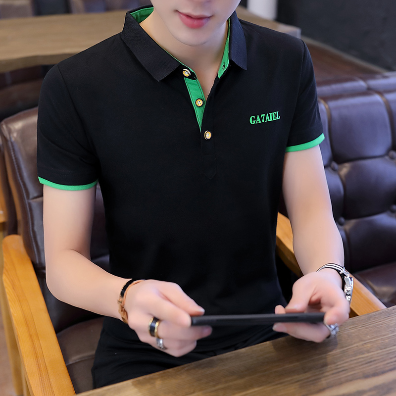 男t恤带衣领polo韩版 夏季 纯色衣服 潮流衬衣休闲薄款 短袖 修身 衬衫