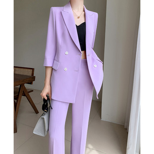 气质女神范高端休闲西服外套 女高级感夏季 薄款 职业装 套装 紫色西装