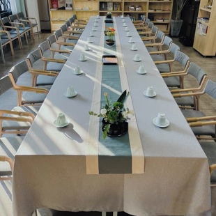 亚麻尺寸定制 加大会议室桌布茶艺桌布餐桌台布轻奢高级感桌旗中式