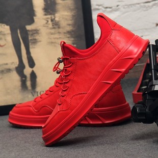大红运动鞋 品牌高档男式 男 中国红休闲板鞋 本命年红色鞋 红鞋 子男士