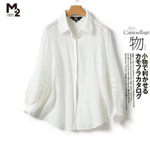 M2品牌折扣店衬衫 春夏休闲长袖 上衣职业气质洋气白色衬衣小衫