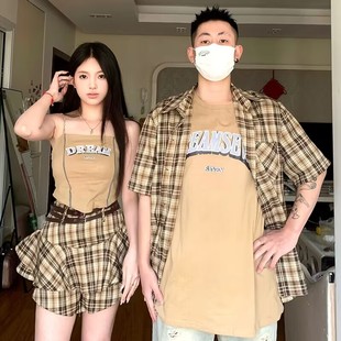 一裙一衣ins潮流 2023韩版 短袖 T恤两件套法式 夏季 小众设计感情侣装