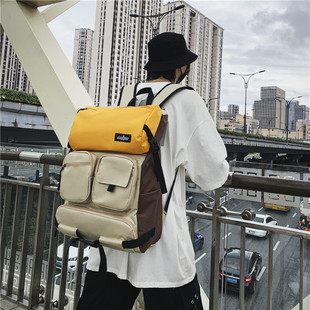 双肩包撞色大容量时尚 旅行包 男士 潮流背包中学生书包潮女韩版 个性