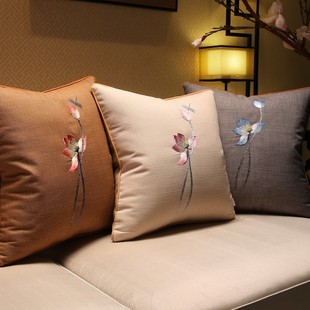 红木沙发抱枕靠腰枕茶室棉麻刺绣枕套含芯枕头支0308d 新中式