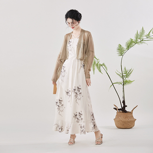 织造司原创汉服新中式 国风吊带连衣裙葡萄印花气质显瘦设计感长裙