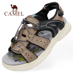 Camel 沙滩凉鞋 轻便舒适外穿真牛皮魔术贴户外休闲男式 子 骆驼夏季