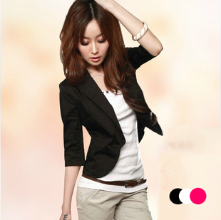 黑白韩版 夏季 外套女士西服短款 小西装 chic 修身 七分袖 薄款 春秋新款