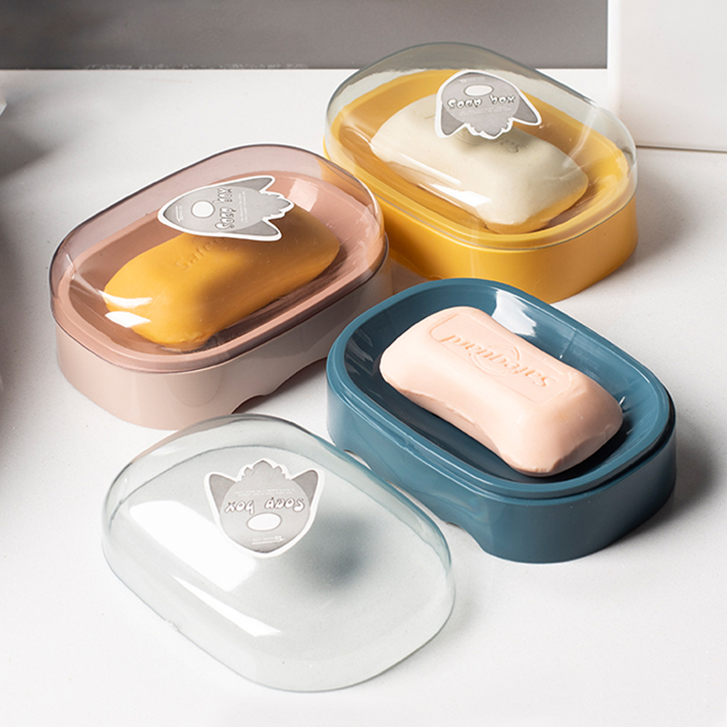 学生宿舍卫生间家用浴室香皂盒子 肥皂盒有创意透明带盖沥水便携式