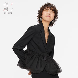 外套女ZDP3X098 单扣短款 长袖 西服装 时尚 佐料原创设计网纱拼接修身