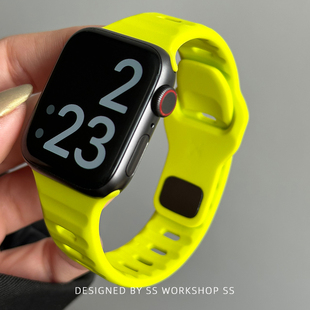 荧光绿硅胶iwatch表带夏天8适用苹果applewatch女7运动男 SS新款