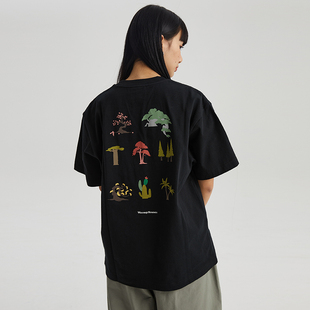 上衣情侣装 WassupHouse T恤男夏季 植物季 美式 新款 节图鉴印花短袖