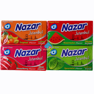 土耳其进口 Nazar口香糖14g草莓薄荷西瓜水果味泡泡糖木糖醇7片装