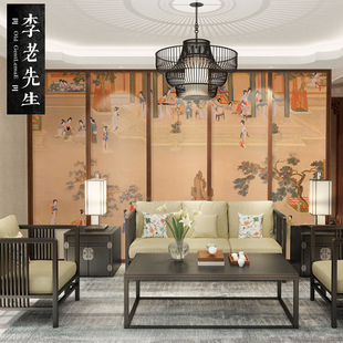 餐厅古典壁画无缝墙布 壁纸客厅日式 汉宫春晓图仕女图墙纸新中式