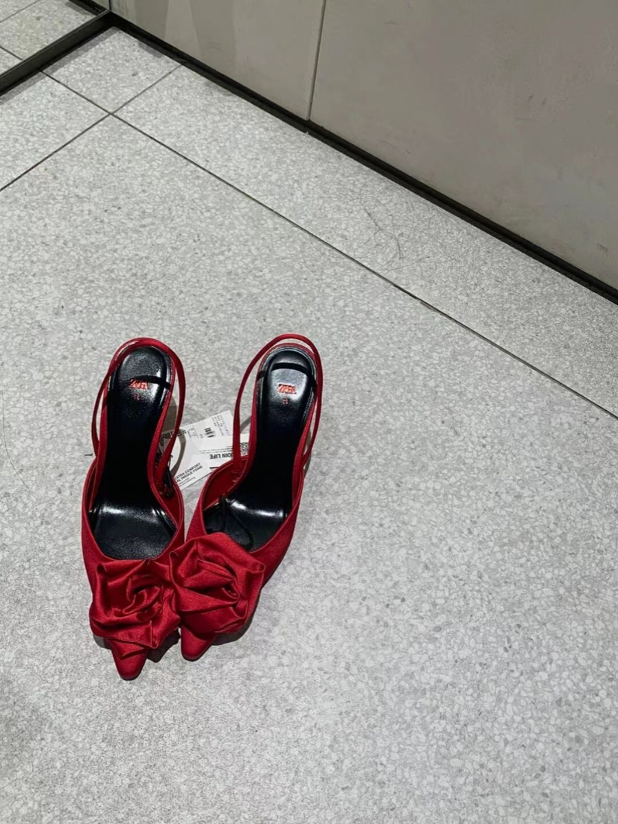丝绸小众设计感名媛高跟鞋 女2023夏秋新款 气质细跟红色气质凉单鞋