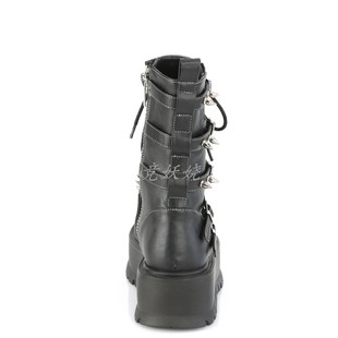 现货 美国Demonia5.1cm亚光厚底靴系带皮带扣短靴金属铆钉女靴