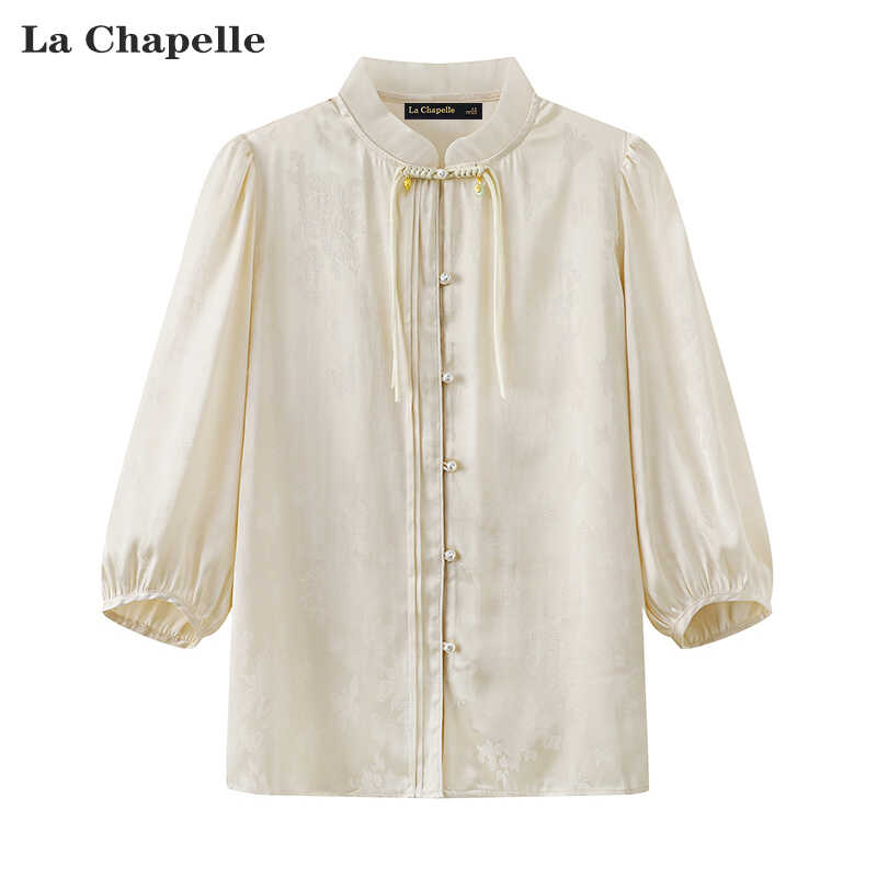国风衬衫 拉夏贝尔 盘扣米白色小上衣 女夏季 新款 Chapelle新中式