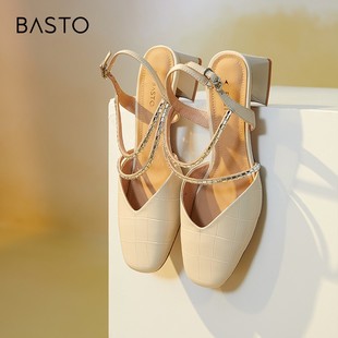 女高端BAA52BH2 商场同款 时尚 石头纹包头一字带凉鞋 新款 百思图夏季