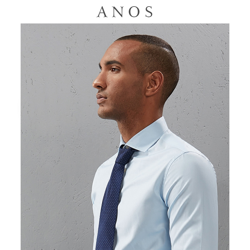 ANOS温莎领衬衫 修身 80支双股商务正装 免烫休闲衬衣蓝色潮 男长袖