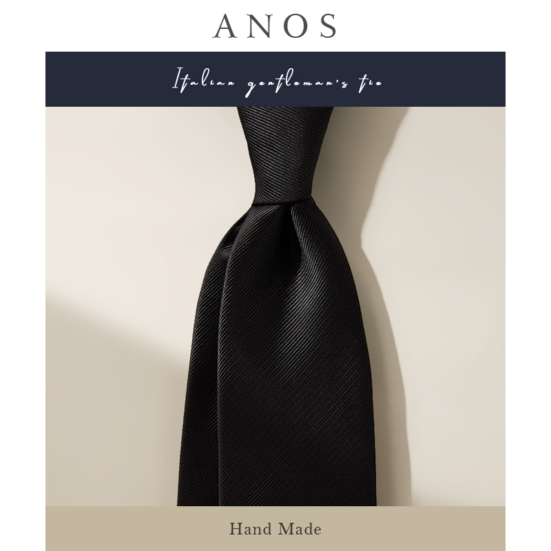 ANOS 商务职业上班正装 黑色斜纹100%涤丝男士 领带箭头型领带 新款