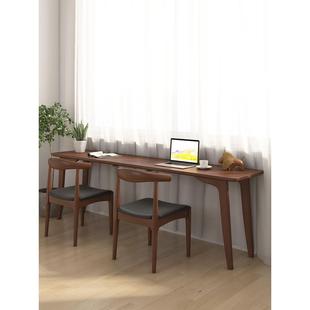 北欧全实木双人书桌长条桌子简约卧室窗边桌靠墙桌设计办公电脑桌